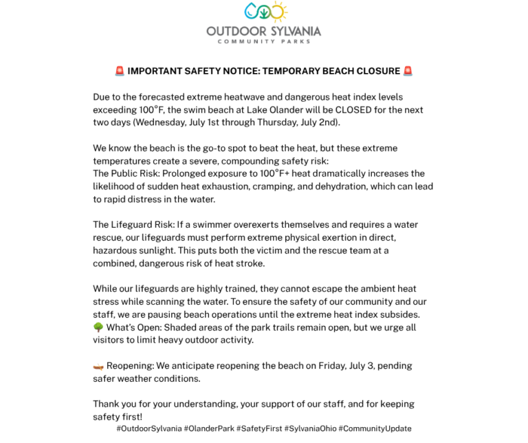 IMPORTANT SAFETY NOTICE: TEMPORARY BEACH CLOSURE