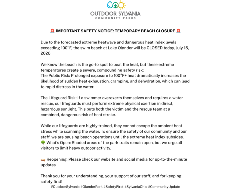 IMPORTANT SAFETY NOTICE: TEMPORARY BEACH CLOSURE